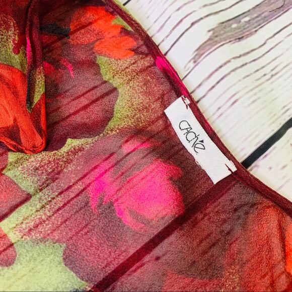 Cache sheer floral rose red black ruffle neck - Picture 9 of 9